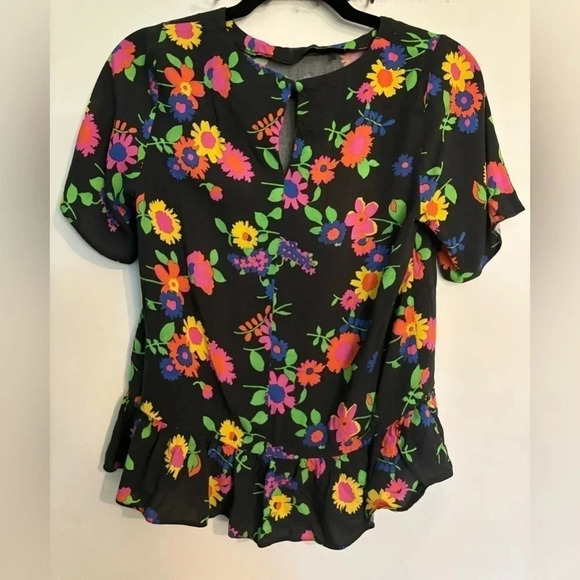 ASOS short sleeve floral top with‎ peplem top keyhole back 100% Viscose - Picture 2 of 5
